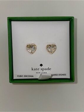 NIB $59 kate spade Gold Heart CZ Stud Earrings